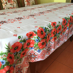Fata de masa din bumbac 100%, Traditional Maci, Rosu-Alb, 1 buc