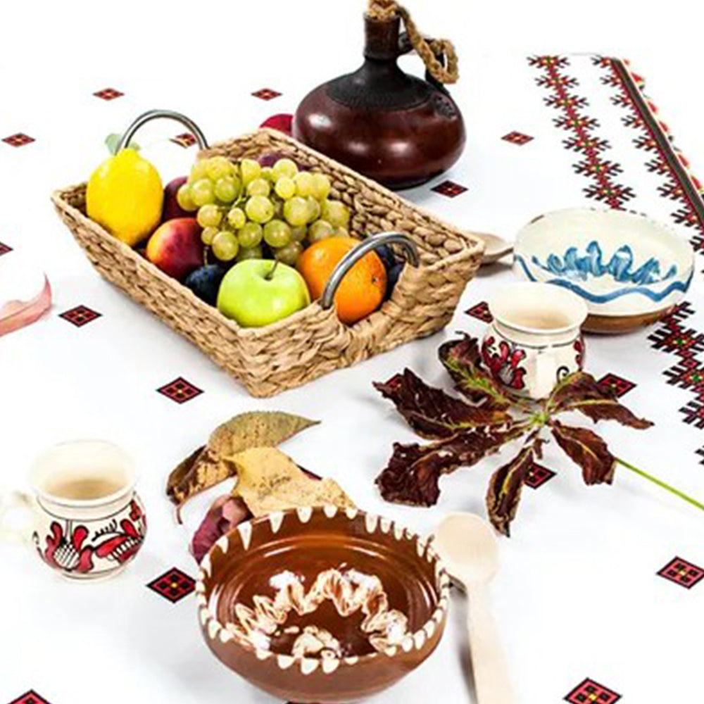 Fata de masa din bumbac 100%, Traditional negru, Negru-Portocaliu, 1 buc