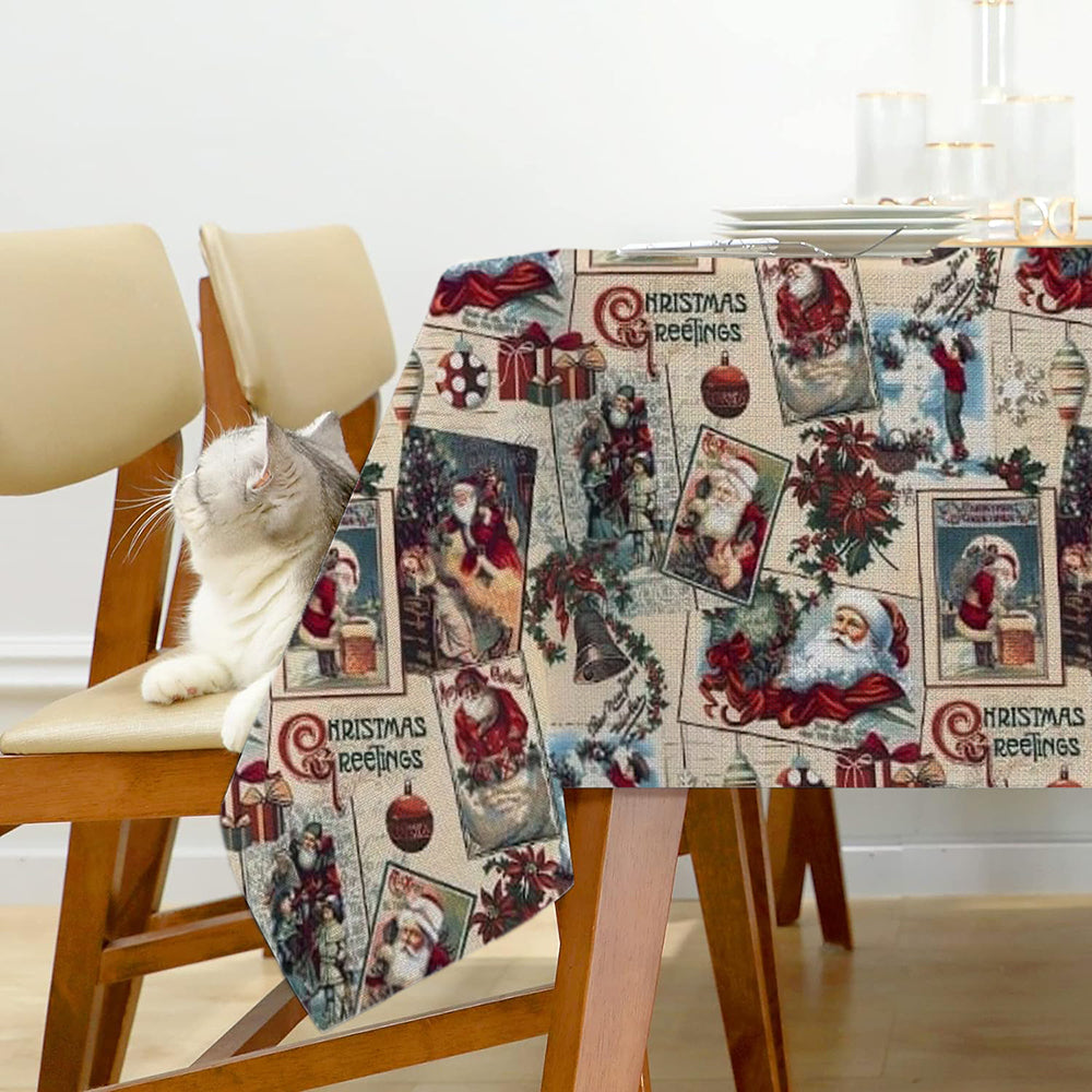 Fata de masa Christmas greetings din bumbac 100%, multicolor, 1 buc
