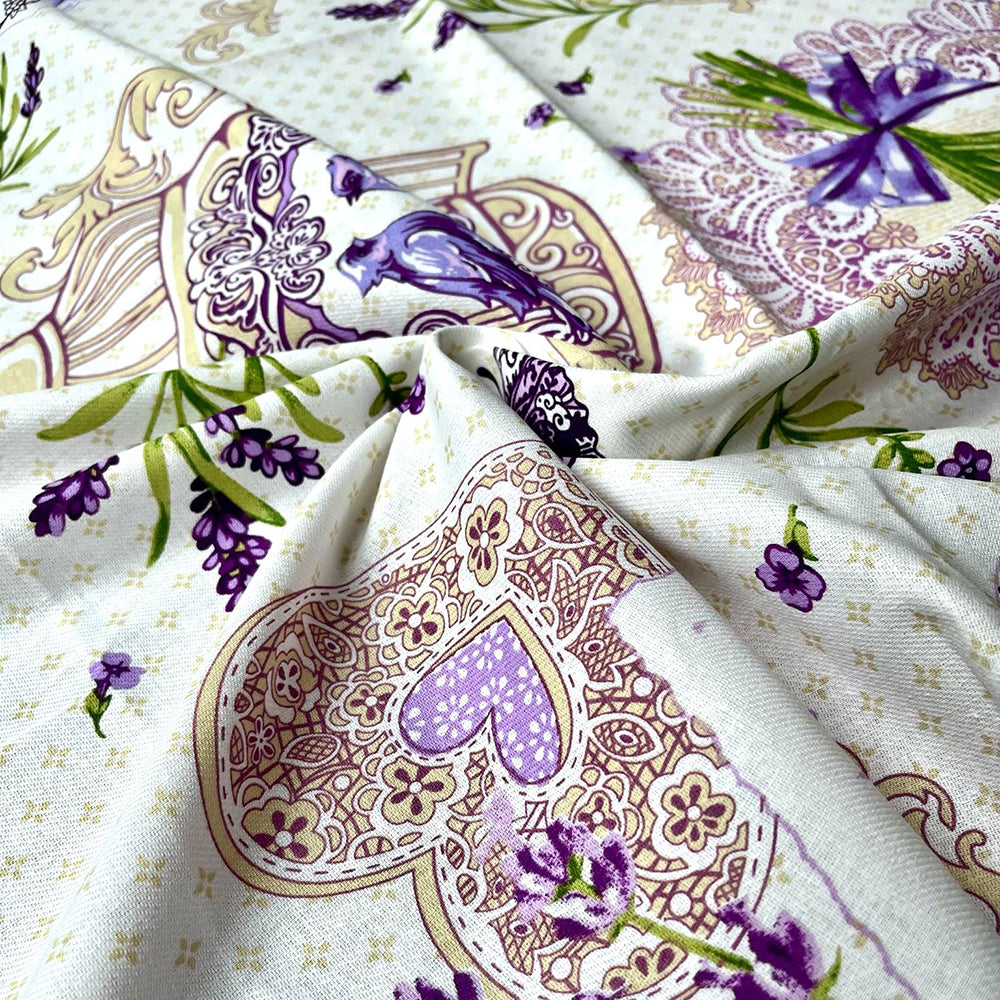 Fata de masa din bumbac 100%, Flori de Lavanda, Mov, 1 buc