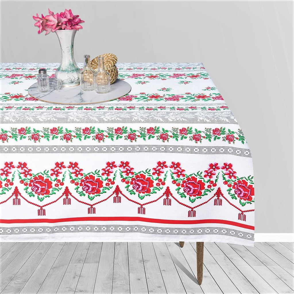 Fata de masa din bumbac 100%, Roses,  Verde-Gri 1 buc