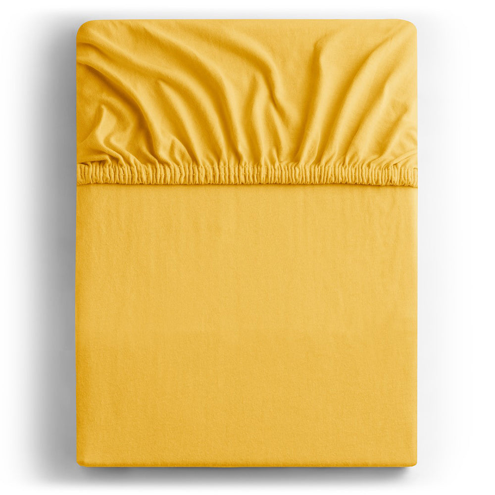 Cearsaf de pat cu elastic din tricot, bumbac 100%, 135 g/m2, Amber, galben