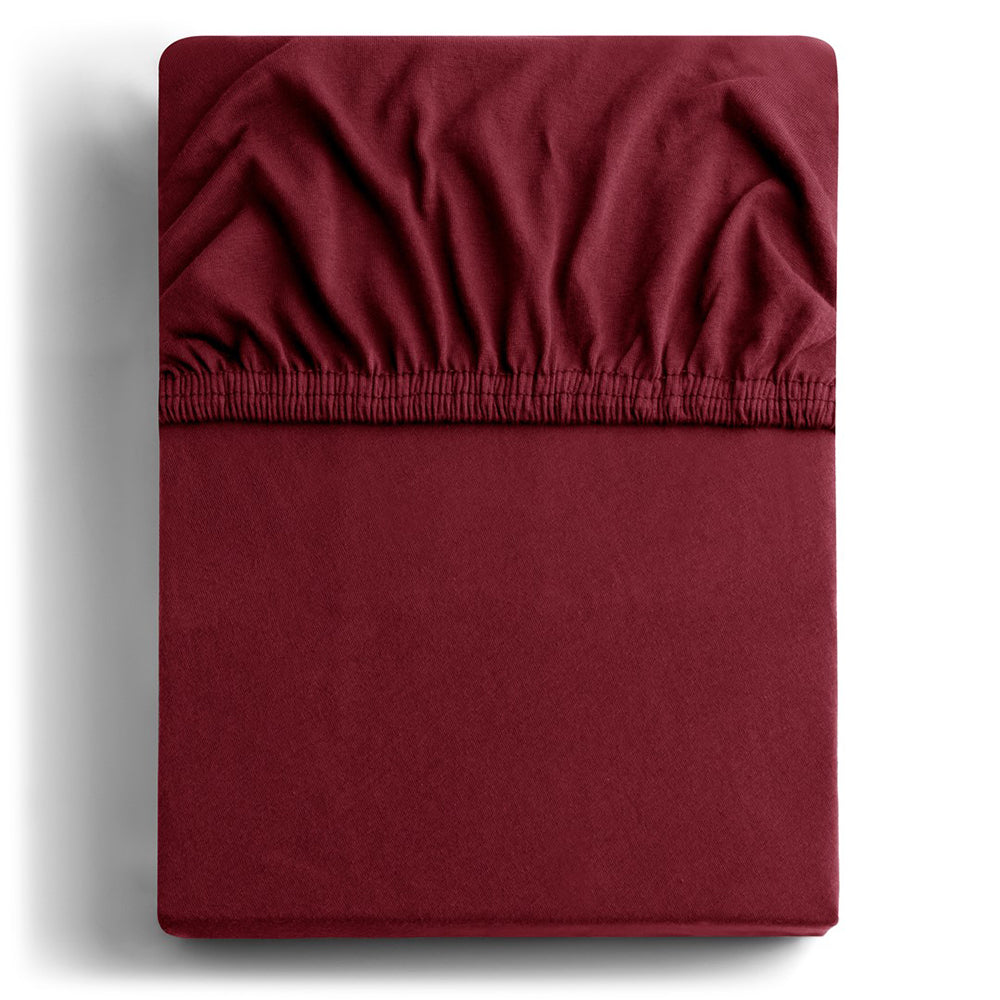 Cearsaf de pat cu elastic din tricot, bumbac 100%, 135 g/m2, Amber, grena