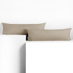 Set 2 huse perne decorative din bumbac cu fermoar, Amber, 135 g/m2, Cappuccino