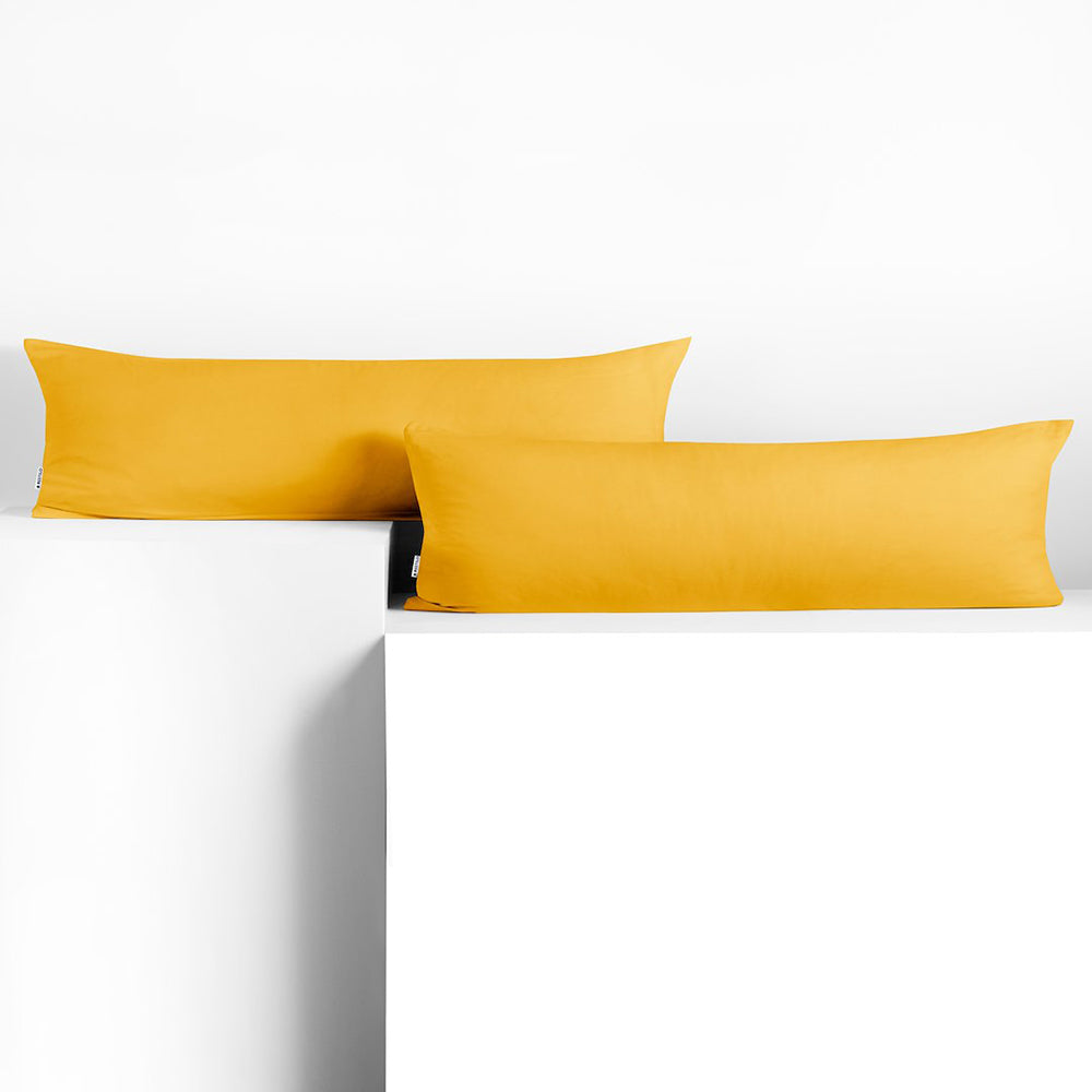 Set 2 huse perne decorative din bumbac cu fermoar, Amber, 135 g/m2, Galben