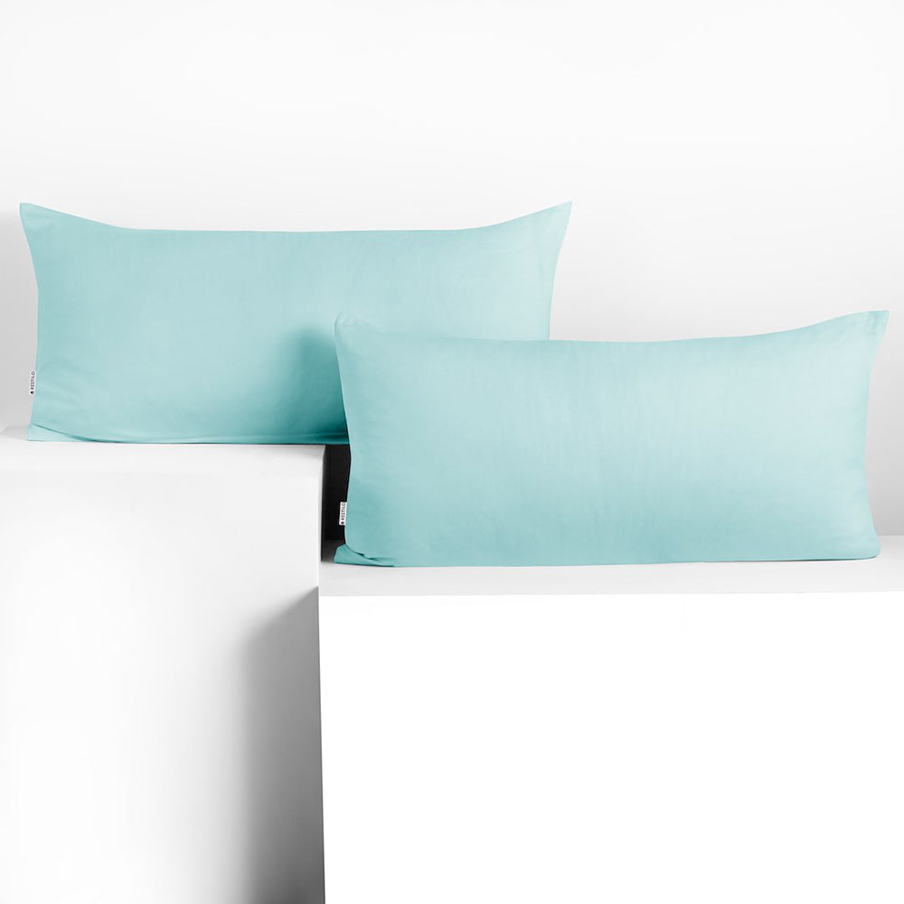 Set 2 huse perne decorative din bumbac cu fermoar, Amber, 135 g/m2, Baby blue