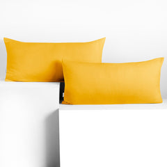 Set 2 huse perne decorative din bumbac cu fermoar, Amber, 135 g/m2, Galben