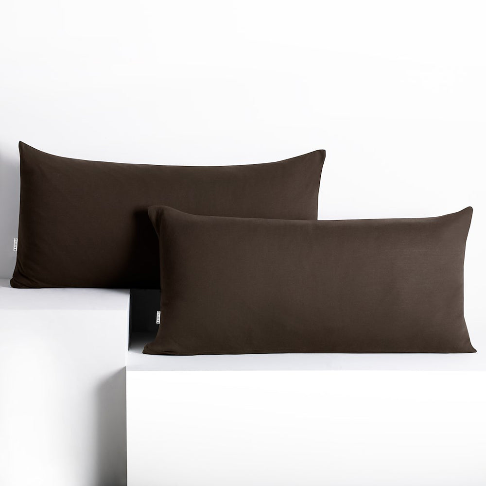 Set 2 huse perne decorative din bumbac cu fermoar, Amber, 135 g/m2, Maro