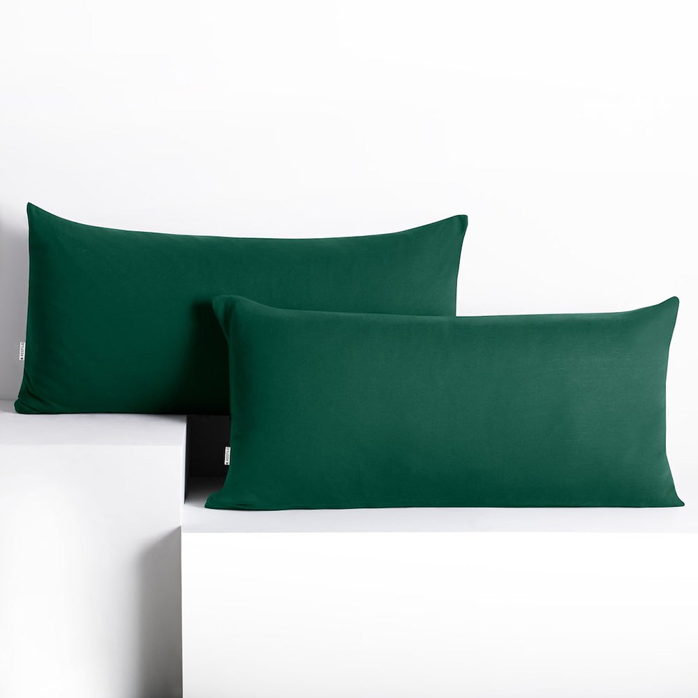 Set 2 huse perne decorative din bumbac cu fermoar, Amber, 135 g/m2, Verde