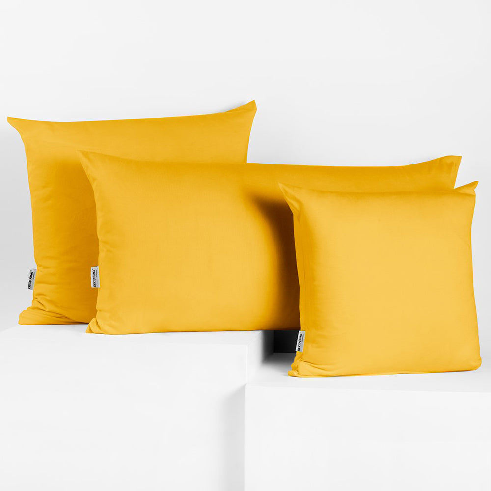 Set 2 huse perne decorative din bumbac cu fermoar, Amber, 135 g/m2, Galben
