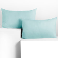 Set 2 huse perne decorative din bumbac cu fermoar, Amber, 135 g/m2, Baby blue