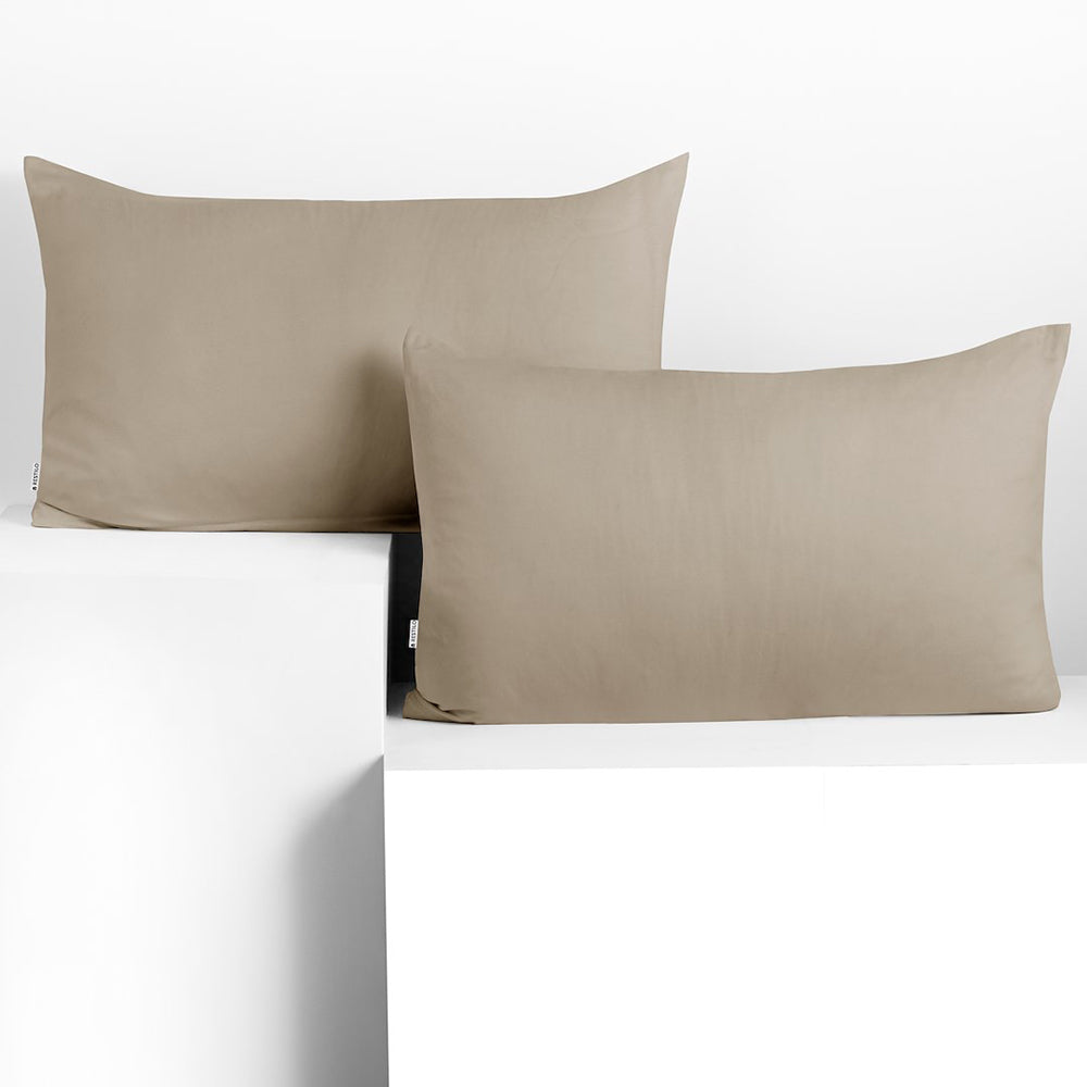 Set 2 huse perne decorative din bumbac cu fermoar, Amber, 135 g/m2, Cappuccino