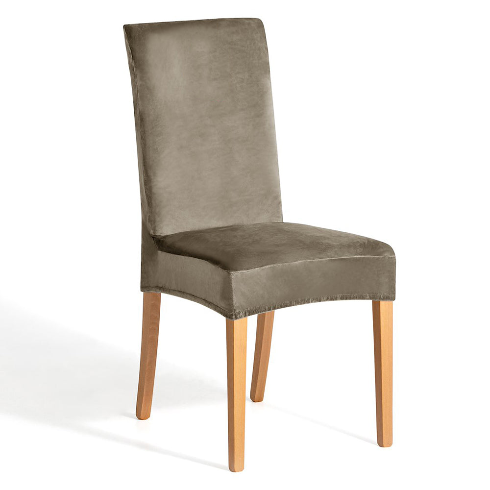 Husa pentru scaun din catifea cu elastic spatar si sezut, 190 g/m2, Sento, 48x48x58x10 cm, bej, 1 buc