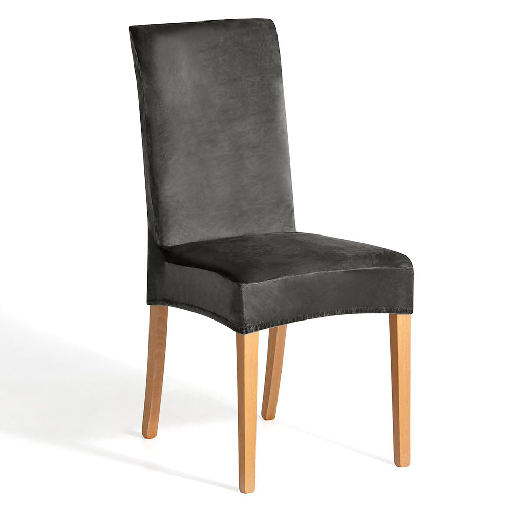 Husa pentru scaun din catifea cu elastic spatar si sezut, 190 g/m2, Sento, 48x48x58x10 cm, gri inchis, 1 buc