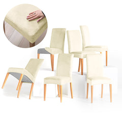 Set 6 huse pentru scaun din catifea cu elastic spatar si sezut, 190 g/m2, Sento, 48x48x58x10 cm, crem
