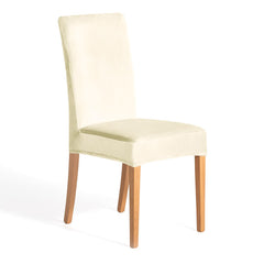 Husa pentru scaun din catifea cu elastic spatar si sezut, 190 g/m2, Sento, 48x48x58x10 cm, crem, 1 buc