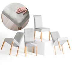 Set 4 huse pentru scaun din catifea cu elastic spatar si sezut, 190 g/m2, Sento, 48x48x58x10 cm, gri