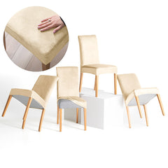 Set 4 huse pentru scaun din catifea cu elastic spatar si sezut, 190 g/m2, Sento, 48x48x58x10 cm, bej deschis
