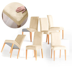 Set 6 huse pentru scaun din catifea cu elastic spatar si sezut, 190 g/m2, Sento, 48x48x58x10 cm, bej deschis
