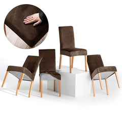Set 4 huse pentru scaun din catifea cu elastic spatar si sezut, 190 g/m2, Sento, 48x48x58x10 cm, maro