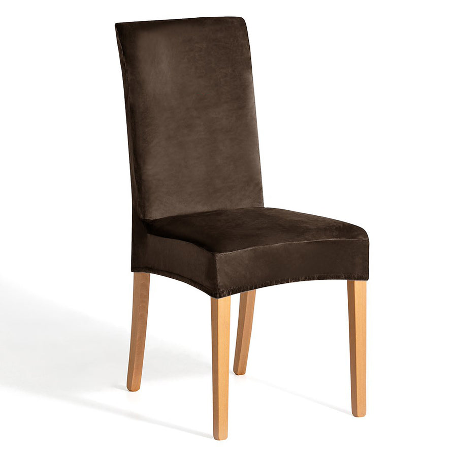 Husa pentru scaun din catifea cu elastic spatar si sezut, 190 g/m2, Sento, 48x48x58x10 cm, maro, 1 buc
