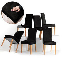 Set 6 huse pentru scaun din catifea cu elastic spatar si sezut, 190 g/m2, Sento, 48x48x58x10 cm, negru