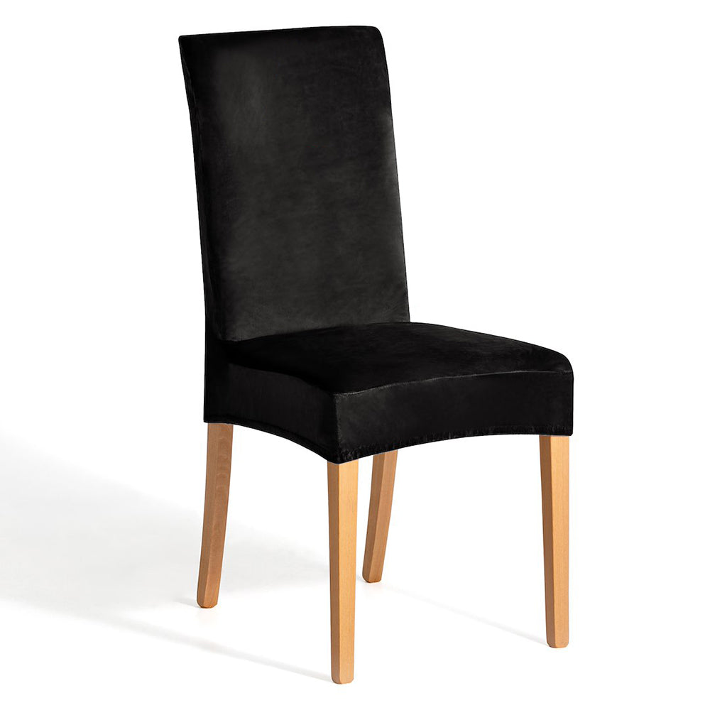 Husa pentru scaun din catifea cu elastic spatar si sezut, 190 g/m2, Sento, 48x48x58x10 cm, negru, 1 buc