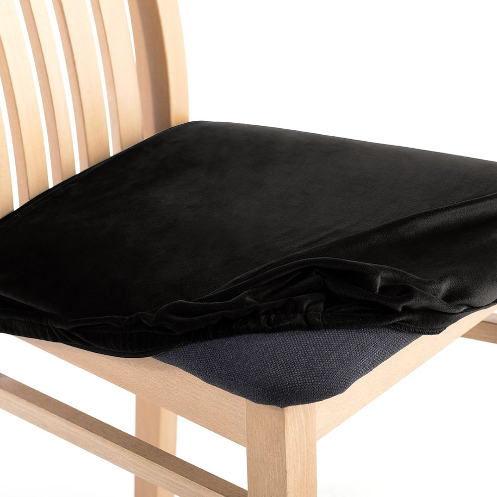 Husa pentru scaun din catifea cu elastic taburet, 190 g/m2, Sento, 40x40x5 cm, negru, 1 buc