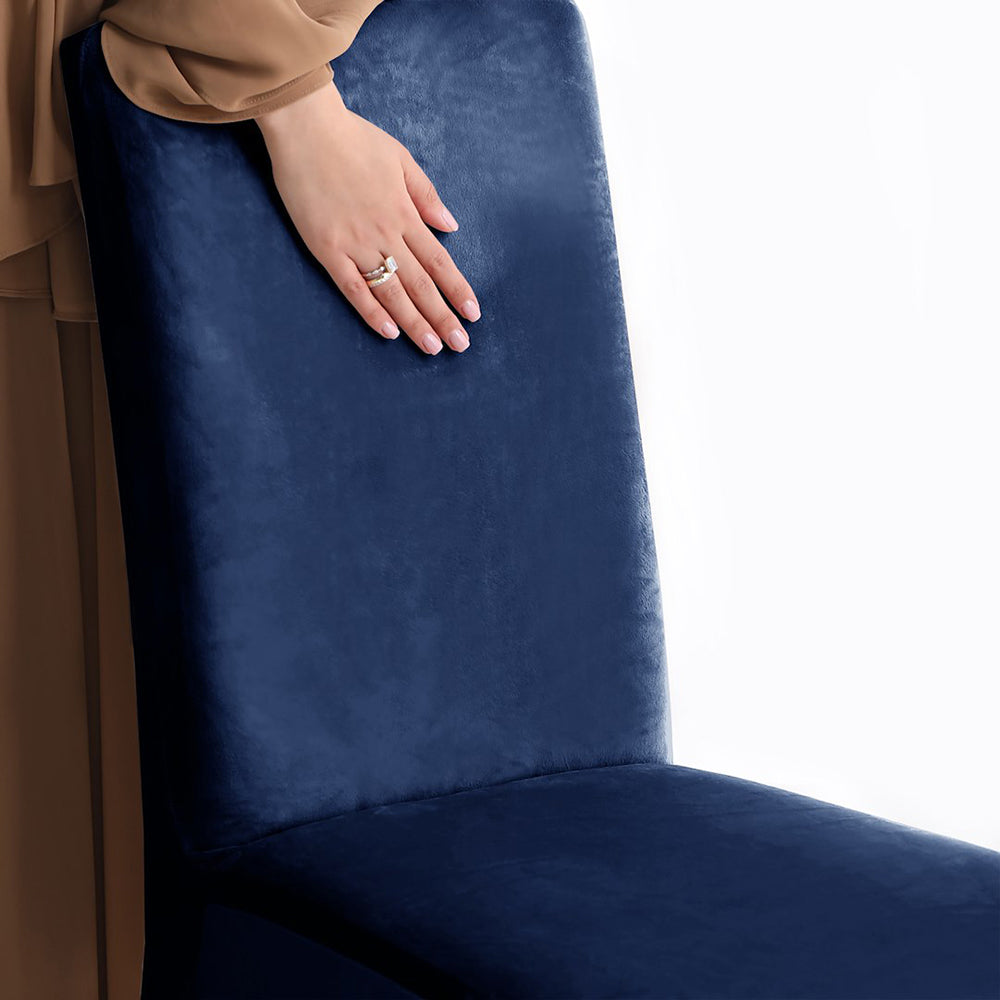 Set 6 huse pentru scaun din catifea cu elastic spatar si sezut, 190 g/m2, Sento, 48x48x58x10 cm, albastru