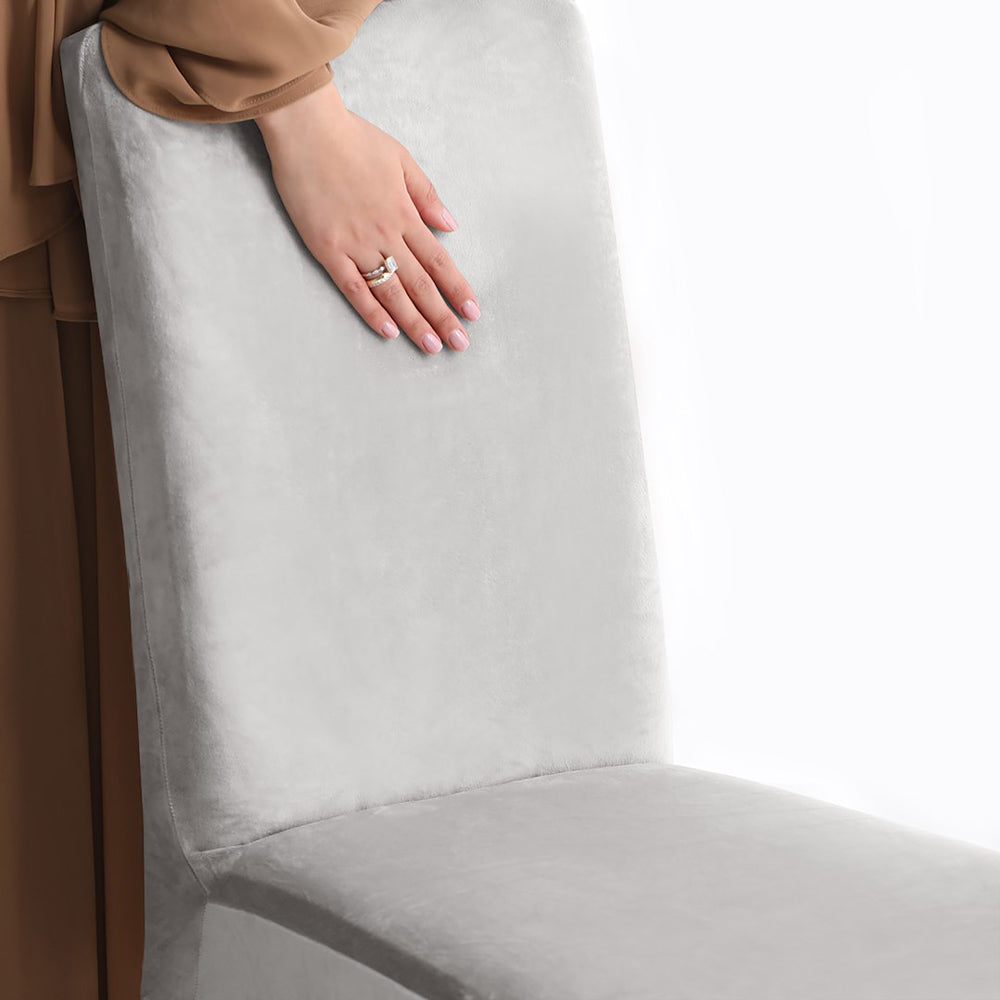 Husa pentru scaun din catifea cu elastic spatar si sezut, 190 g/m2, Sento, 48x48x58x10 cm, gri, 1 buc