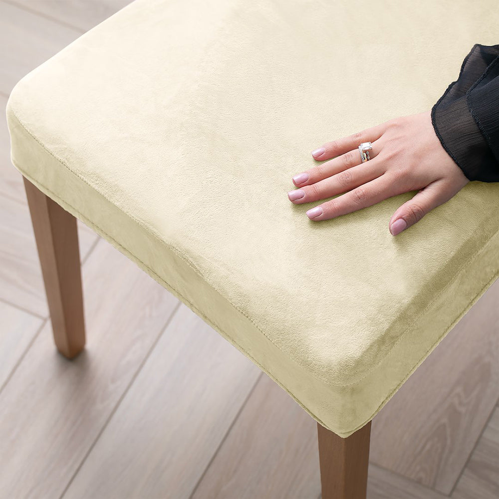 Husa pentru scaun din catifea cu elastic sezut, 190 g/m2, Sento, 40x40x5 cm, crem, 1 buc