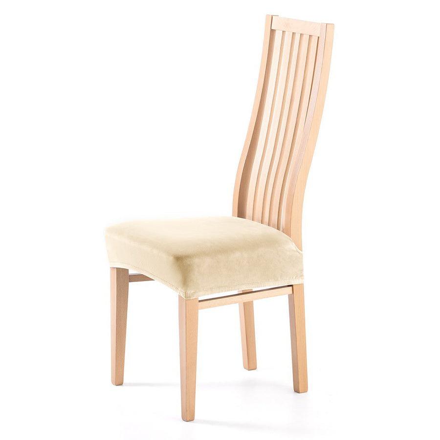 Husa pentru scaun din catifea cu elastic sezut, 190 g/m2, Sento, 40x40x5 cm, bej deschis, 1 buc