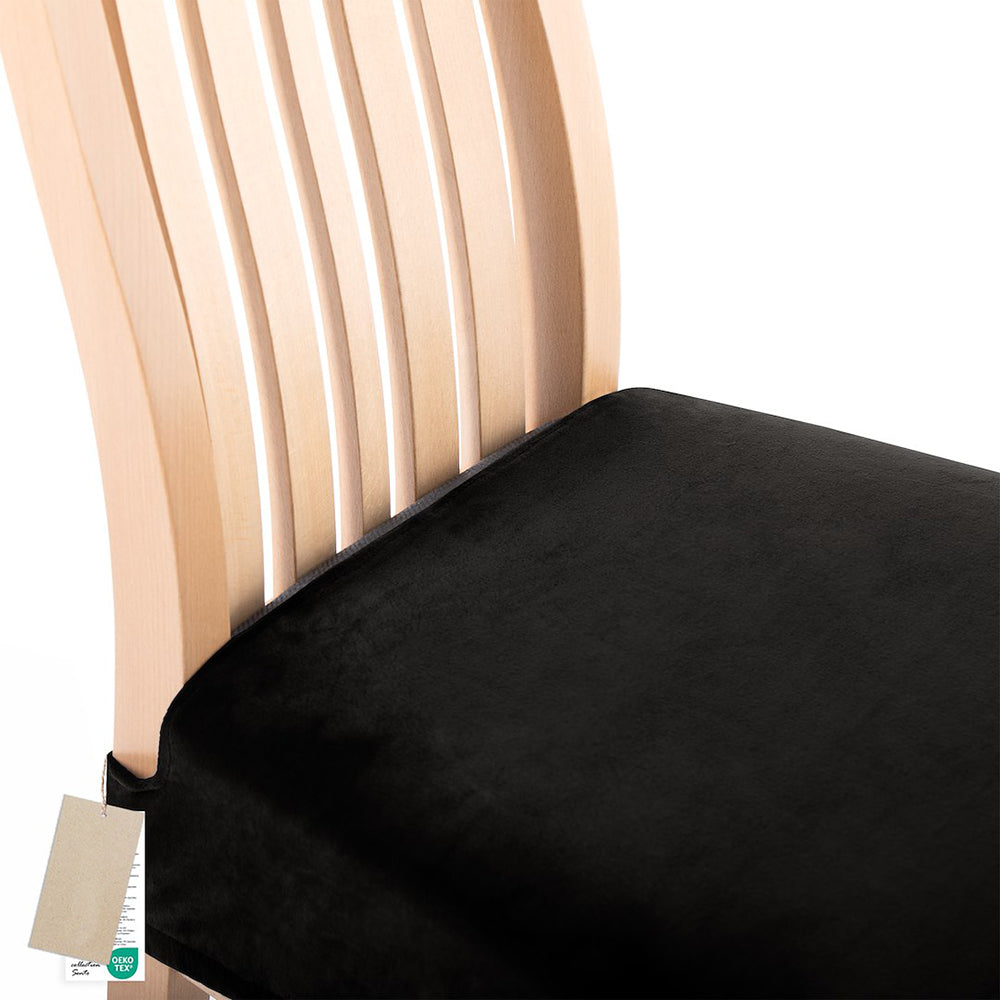 Husa pentru scaun din catifea cu elastic sezut, 190 g/m2, Sento, 40x40x5 cm, negru, 1 buc