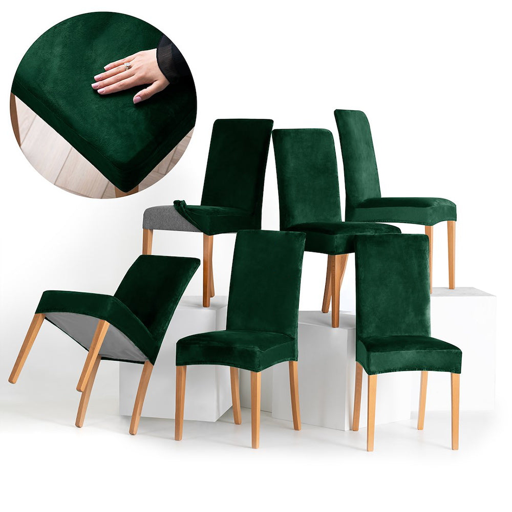 Set 6 huse pentru scaun din catifea cu elastic spatar si sezut, 190 g/m2, Sento, 48x48x58x10 cm, verde