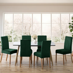 Husa pentru scaun din catifea cu elastic spatar si sezut, 190 g/m2, Sento, 48x48x58x10 cm, verde, 1 buc