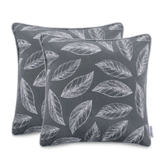 Set 2 huse pernute decorative din catifea cu motiv frunze, Calm, Gri