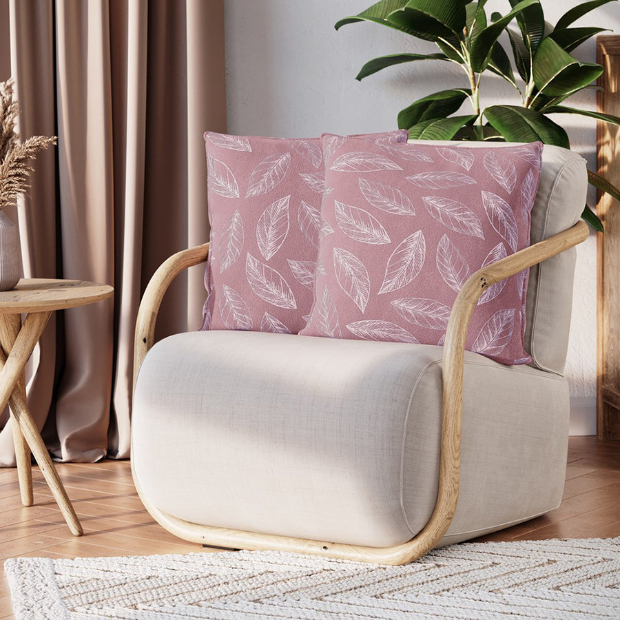 Set 2 huse pernute decorative din catifea cu motiv frunze, Calm, Roz