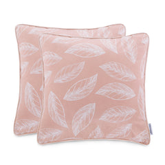 Set 2 huse pernute decorative din catifea cu motiv frunze, Calm, Roz pudrat