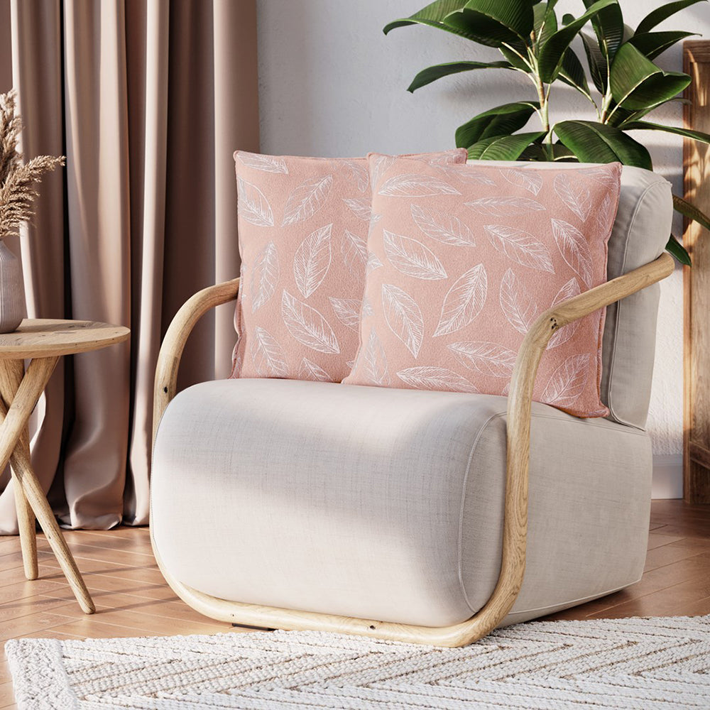 Set 2 huse pernute decorative din catifea cu motiv frunze, Calm, Roz pudrat
