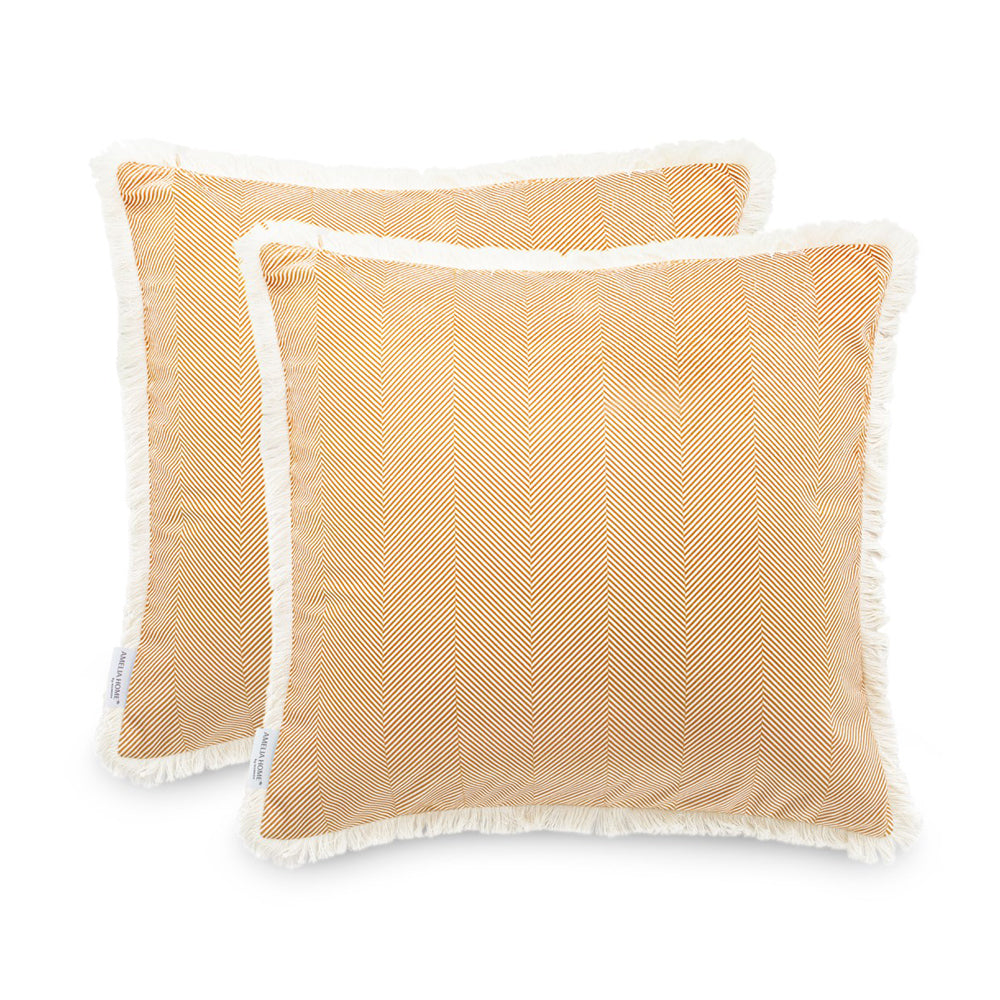 Set 2 huse perne decorative din catifea model clasic, Clear, 215 g/m2, Portocaliu