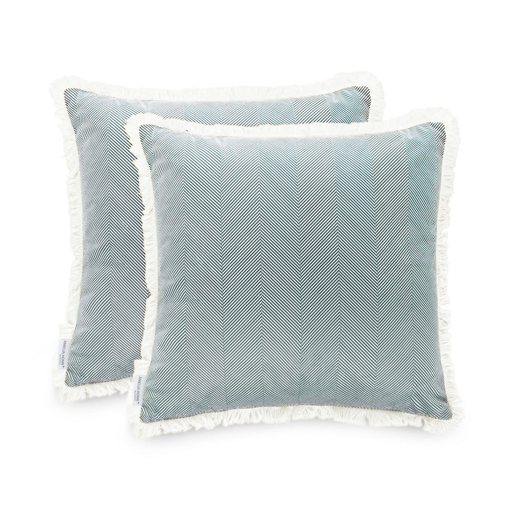 Set 2 huse perne decorative din catifea model clasic, Clear, 215 g/m2, Verde