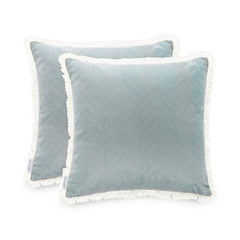 Set 2 huse perne decorative din catifea model clasic, Clear, 215 g/m2, Verde