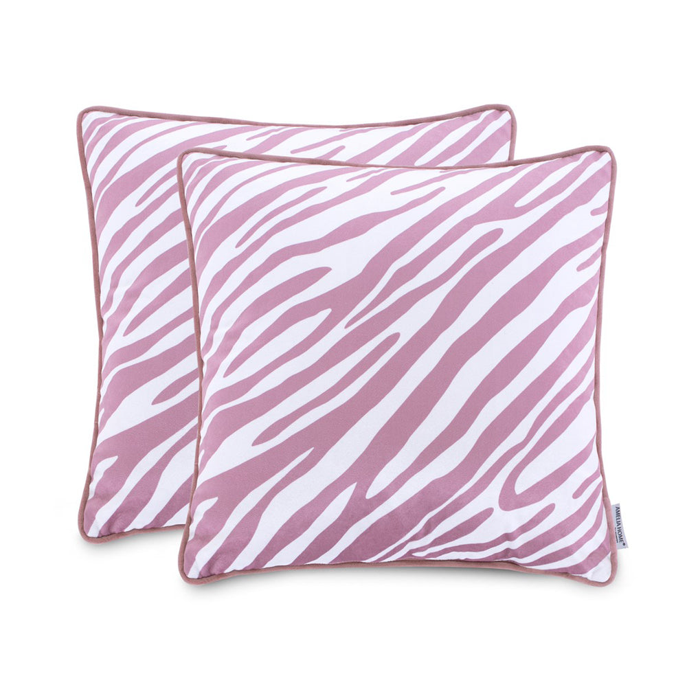 Set 2 huse perne decorative din catifea model zebra, Fun, 215 g/m2, Roz