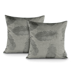 Set 2 huse perne decorative din catifea model pene de paun, 220 g/m2, Gri