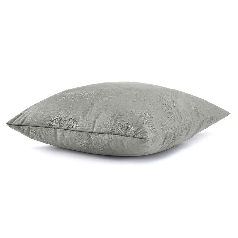 Set 2 huse perne decorative din catifea model pene de paun, 220 g/m2, Gri
