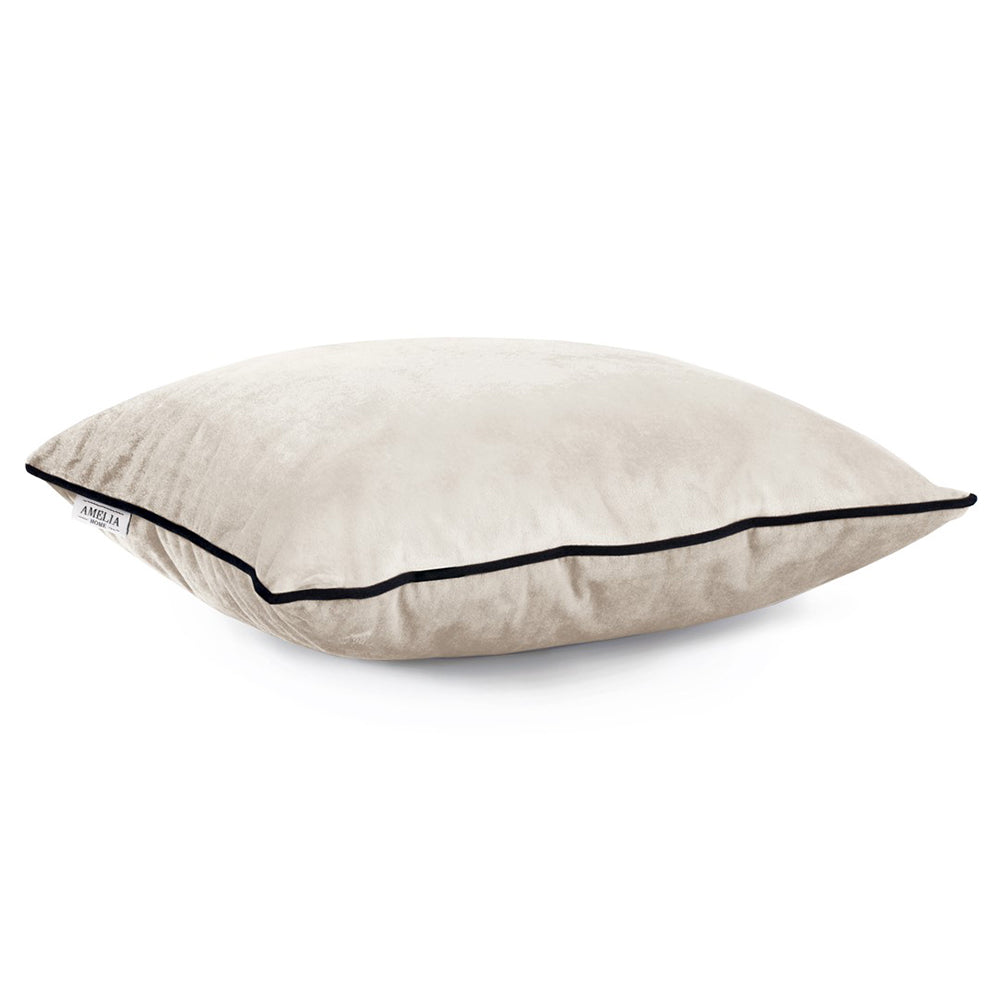 Set 2 huse perne decorative din catifea stil modern, Velvet, 220 g/m2, Crem