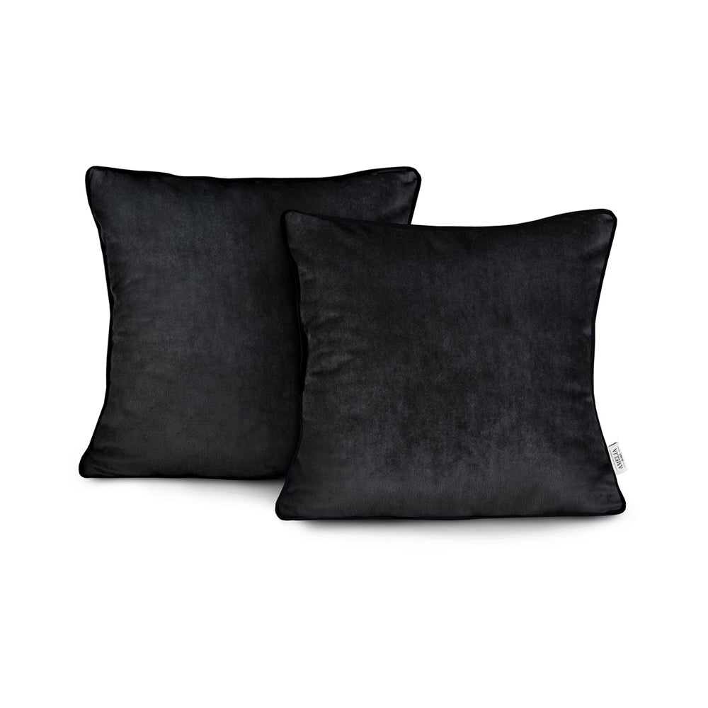 Set 2 huse perne decorative din catifea stil modern, Velvet, 220 g/m2, Negru
