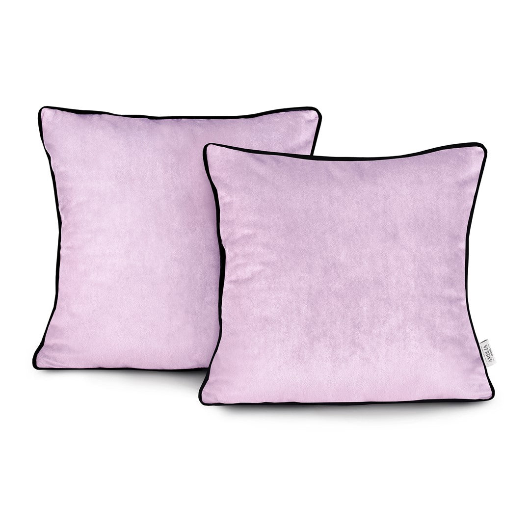 Set 2 huse perne decorative din catifea stil modern, Velvet, 220 g/m2, Roz pudrat