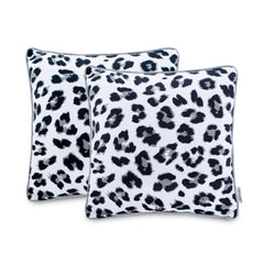 Set 2 huse perne decorative din catifea model leopard, Wild, 215 g/m2, Alb