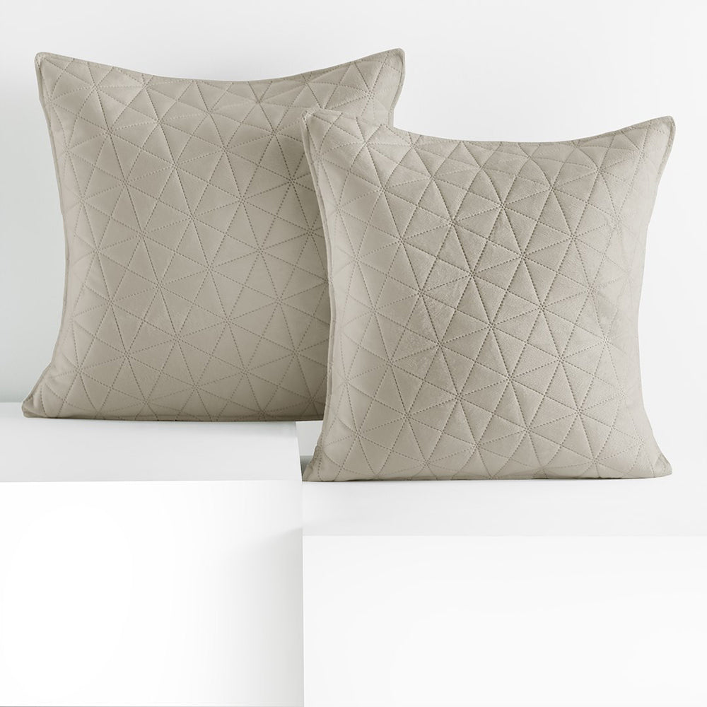 Set 2 huse perne decorative din catifea matlasate, Laila, 180-190 g/m2, Bej deschis
